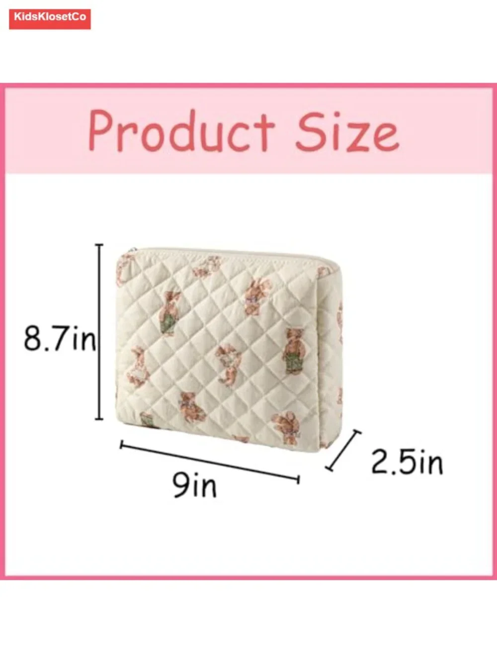 Quilted Cotton Makeup Bag 2-Pc Set Coquette Floral Cosmetic Toiletry Travel